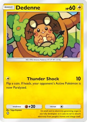 The Dedenne card from Mythical Island in Pokemon TCG Pocket