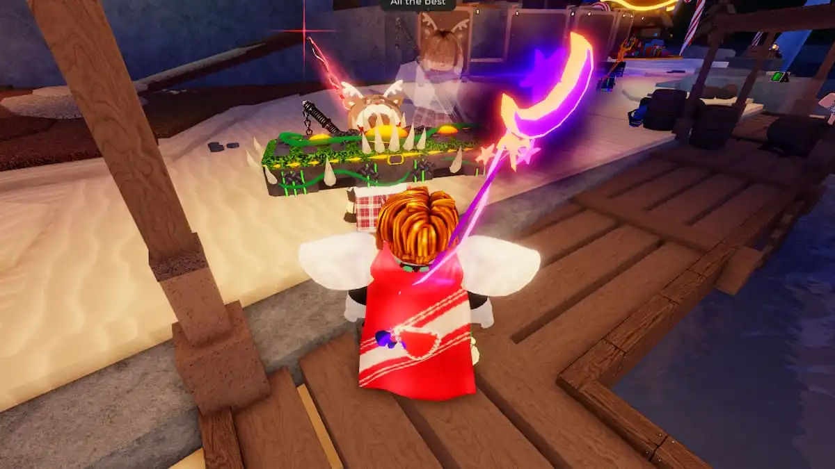 Picture showing a player carrying a skin crate to get Fishing rod skins in Fisch.