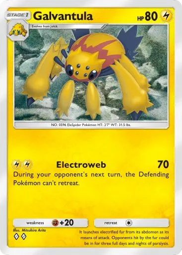 The Galvantula card from Mythical Island in Pokemon TCG Pocket