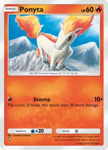 The Ponyta card from Mythical Island in Pokemon TCG Pocket