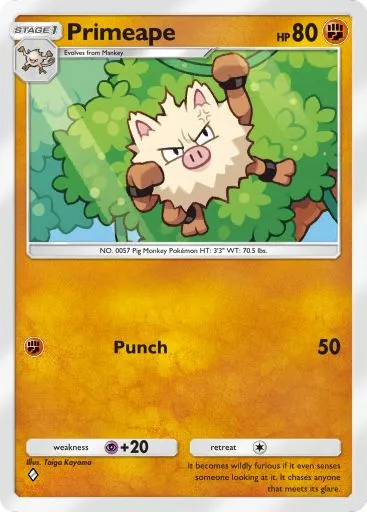 The Primeape card from Mythical Island in Pokemon TCG Pocket