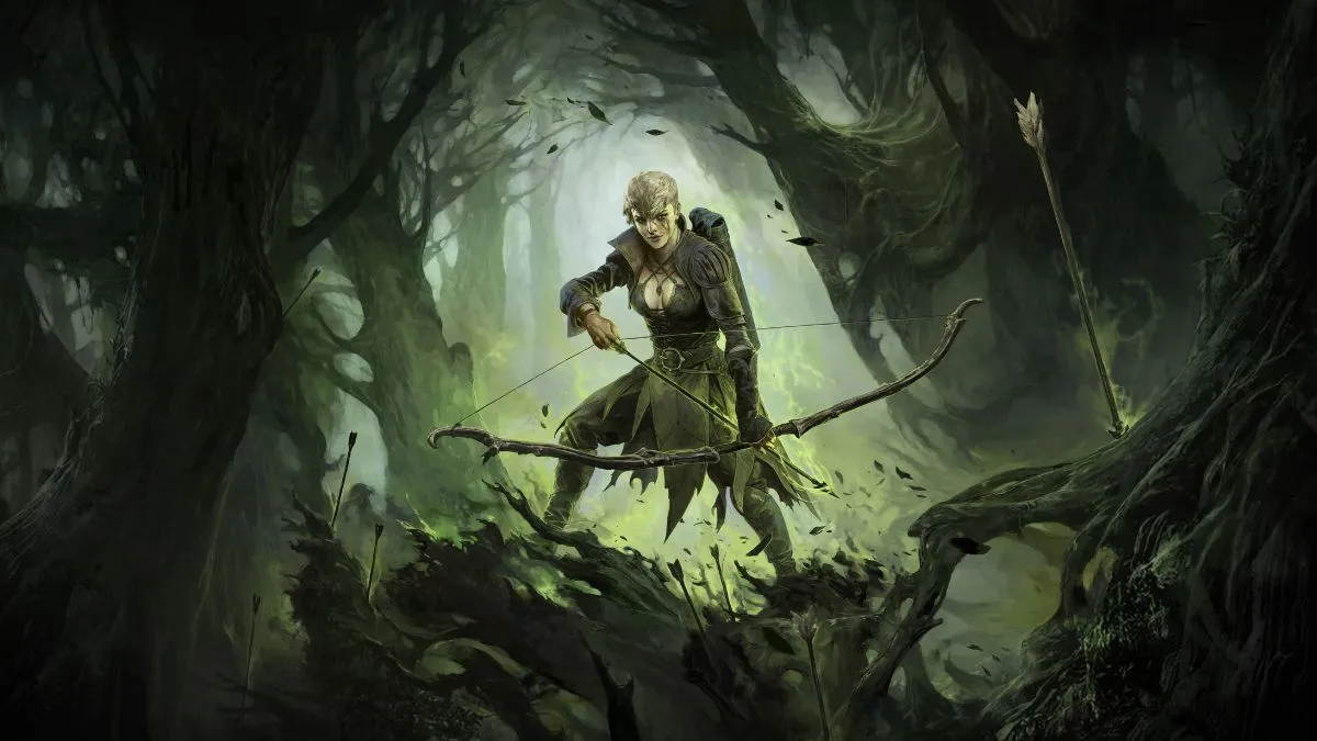 Image from Path of Exile 2 key art showing playable class Ranger in a dark forest.