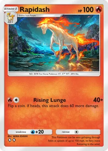 The Rapidash card from Mythical Island in Pokemon TCG Pocket