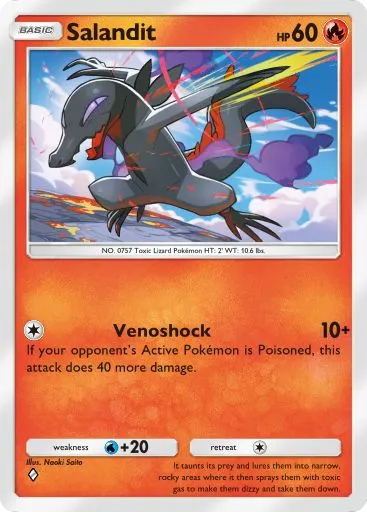 The Salandit card from Mythical Island in Pokemon TCG Pocket