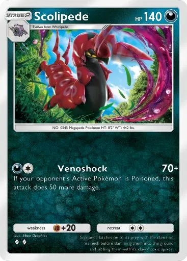 The Scolipede card from Mythical Island in Pokemon TCG Pocket