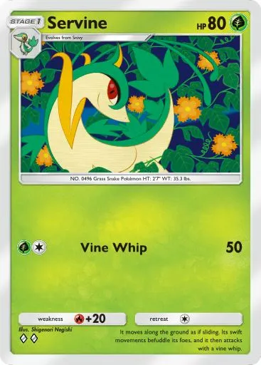 The Servine card from Mythical Island in Pokemon TCG Pocket