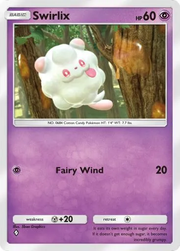 The Swirlix card from Mythical Island in Pokemon TCG Pocket