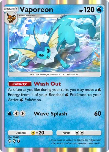 The Vaporeon card from Mythical Island in Pokemon TCG Pocket