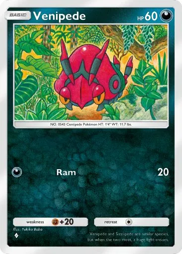 The Venipede card from Mythical Island in Pokemon TCG Pocket