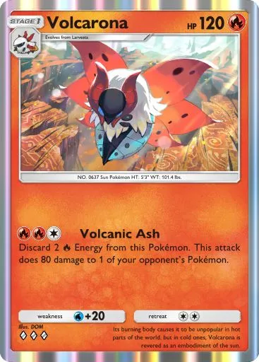 The Volcarona card from Mythical Island in Pokemon TCG Pocket