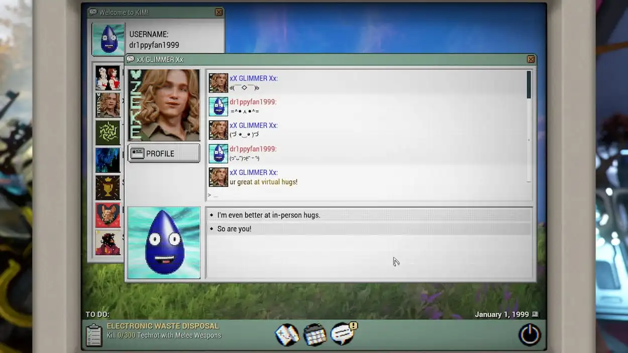 Image showing the chatting screen in Warframe 1999.