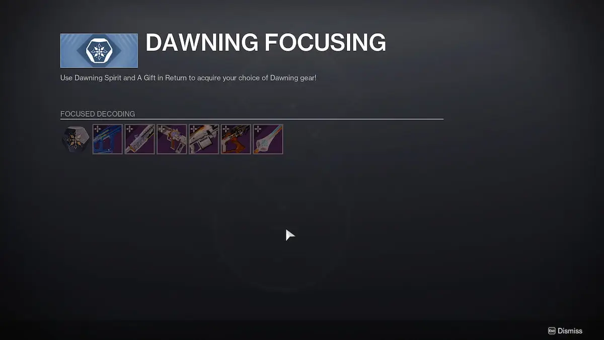 Dawning Focusing screen in Destiny 2