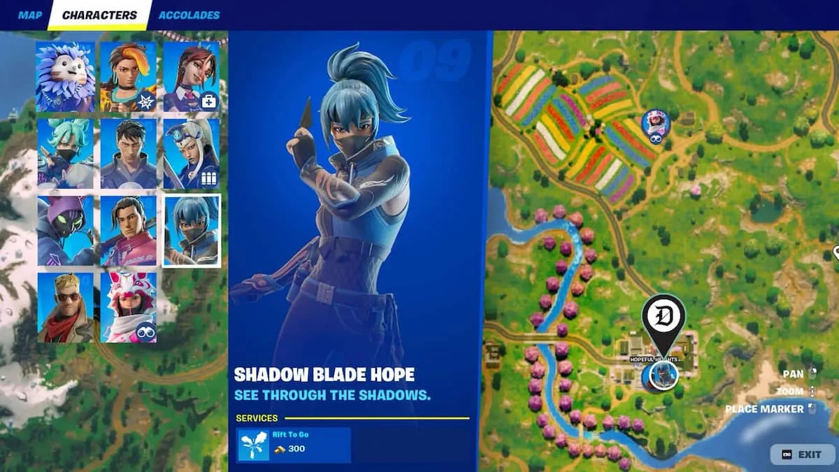 Hope's location on a map in Fortnite.