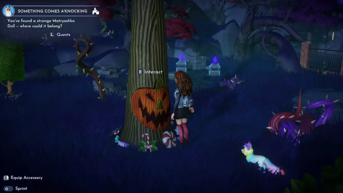 A player standing by the Holiday-Tree Portal in Disney Dreamlight Valley.