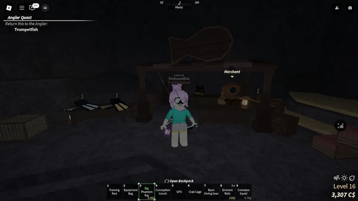 The Merchant in Desolate Deep in Roblox Fisch.