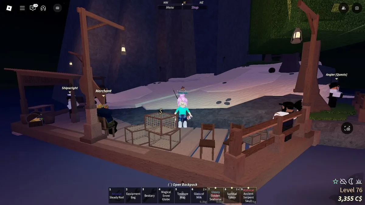 The dock of Sunstone Island in Roblox Fisch.