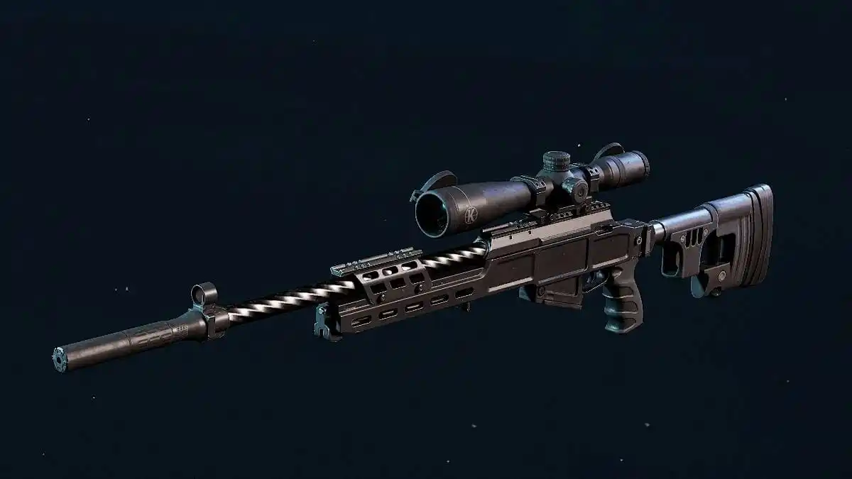 The SV-98 sniper rifle in Delta Force, fully equipped with a large 8x optic sights, a silencer, and a bipod.