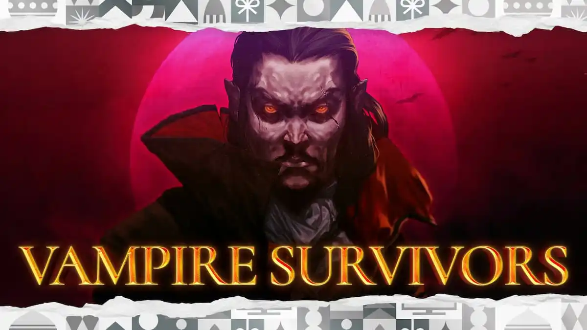 torn wrapping paper revealing Vampire Survivors banner