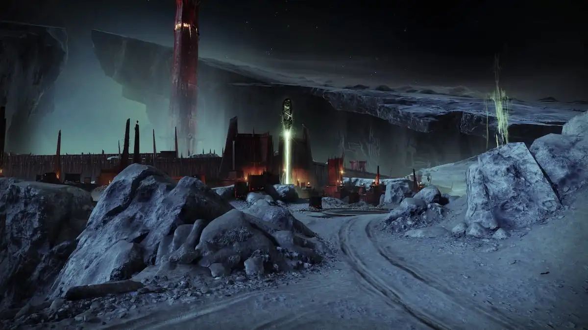 The Sorrow's Harbor area from the Moon, as seen from the landing zone. The Scarlet Keep is in a prominent spot in the image.