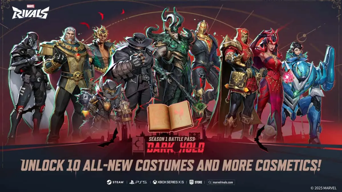 A promotional image for the Marvel Rivals Battle Pass in season one.