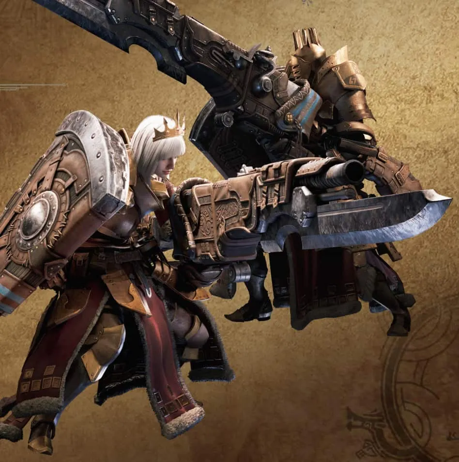 An image from Monster Hunter Wilds of two tanks wielding Gunlances and shields. 