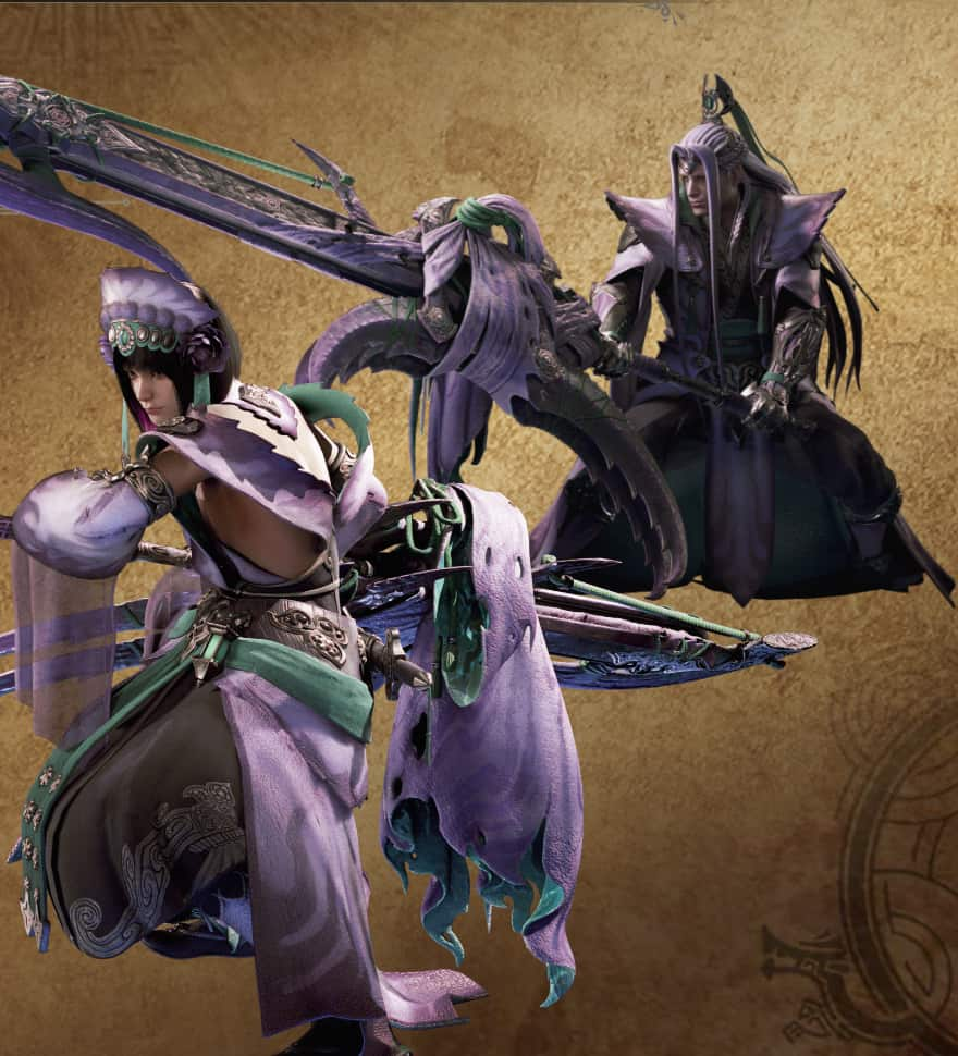 An image from Monster Hunter Wilds of two characters wielding Switch Axes, that deal elemental damage. 