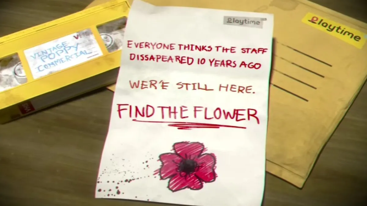 A close up of the letter sent to The Player at the start of chapter one reading: Everyone thinks the staff disappeared 10 years ago. We're still here. Find the flower