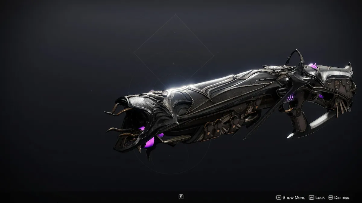 The Slayer's Fang shotgun seen in Collections, with its attributes hidden.