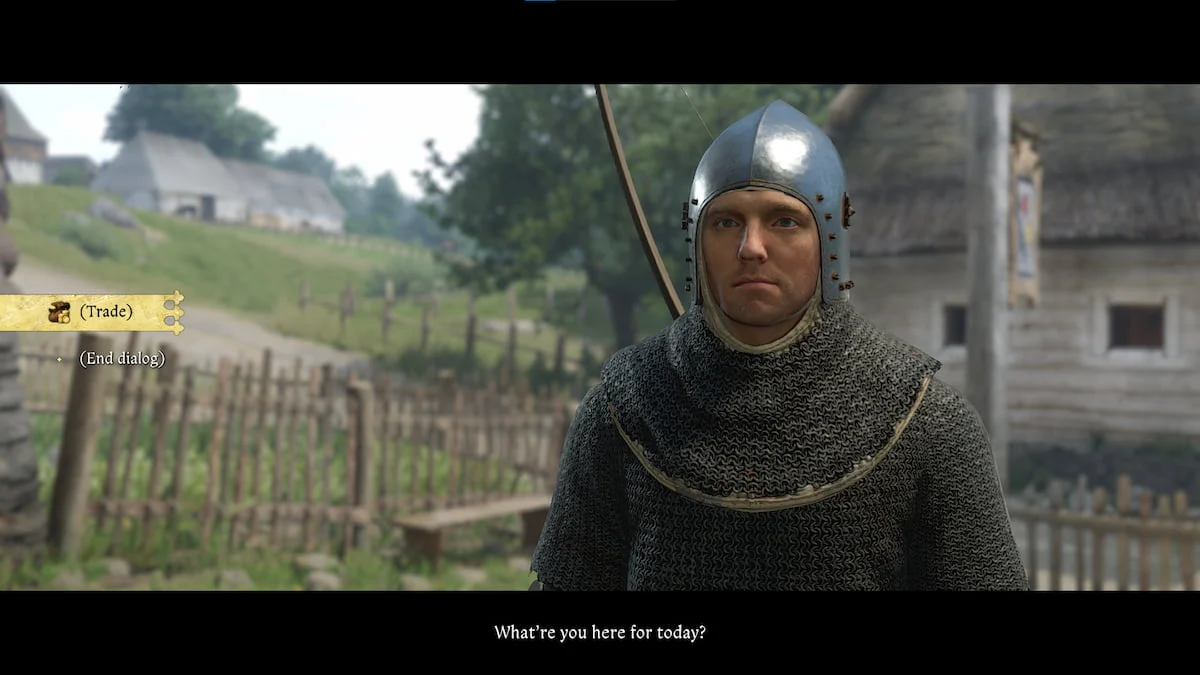 Henry wearing a metal helmet and chainmail.