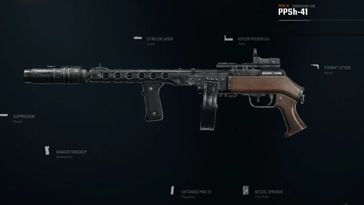 PPSh-41 in Black Ops 6 with meta attachments equipped in the gunsmith preview