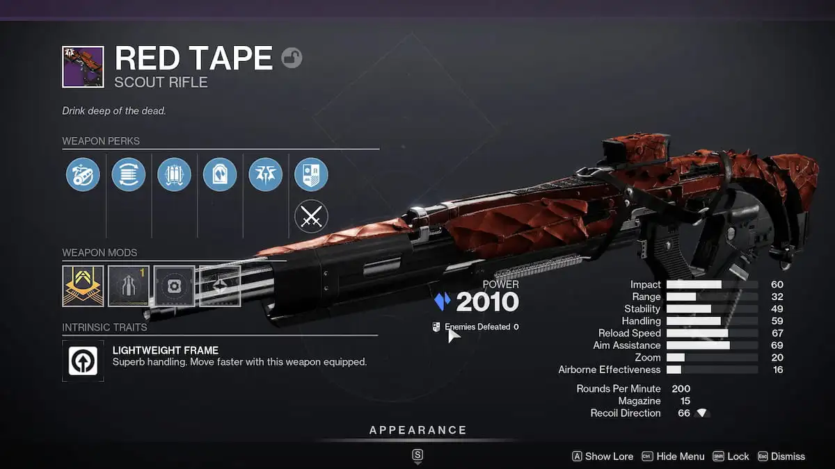 Red Tape god roll in Destiny 2