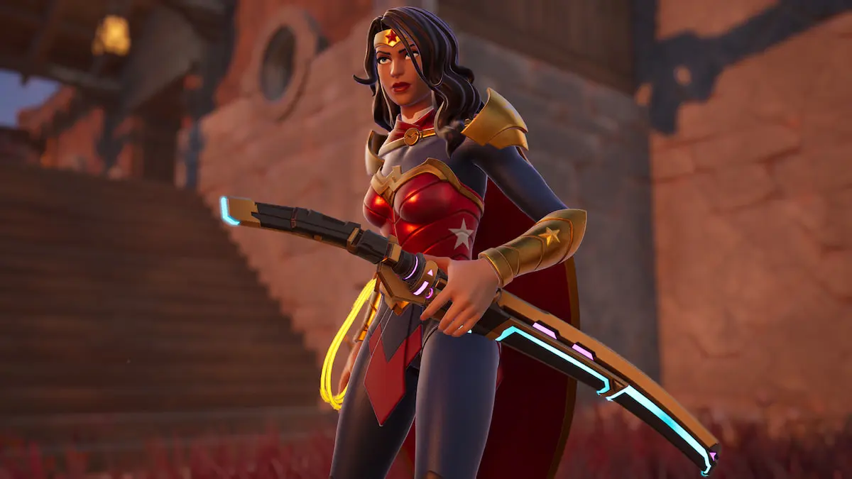 Wonder Woman holding a Kinetic Blade at her side in Fortnite.