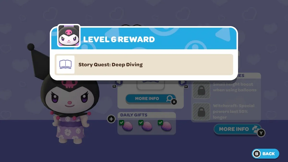 Kuromi's level 6 reward quest in Hello Kitty Island Adventure.