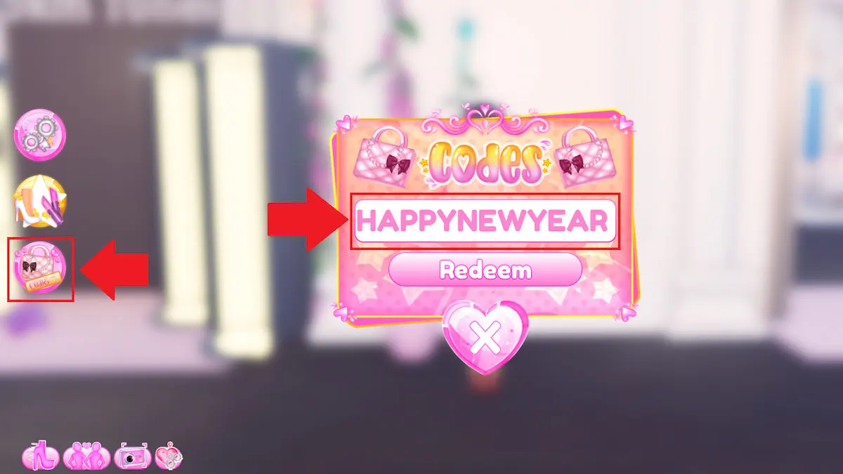 Redeeming the HAPPYNEWYEAR Lunar New Year code in Dress to Impress.