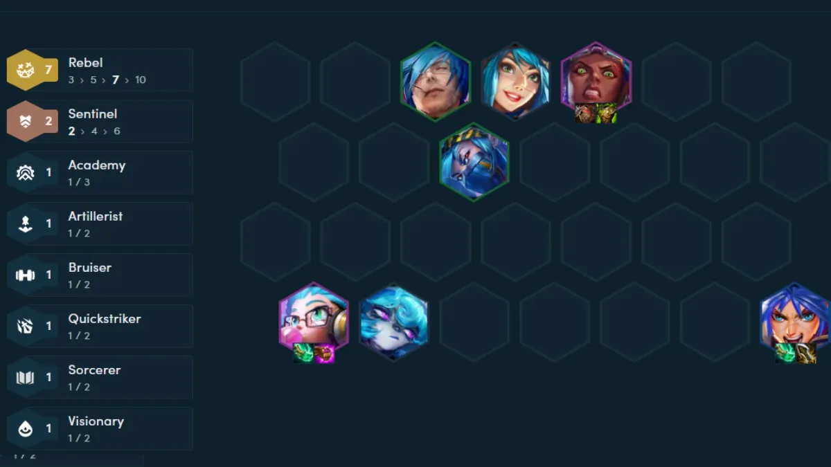 TFT rebel board with best rebel units mid game and their traits and items