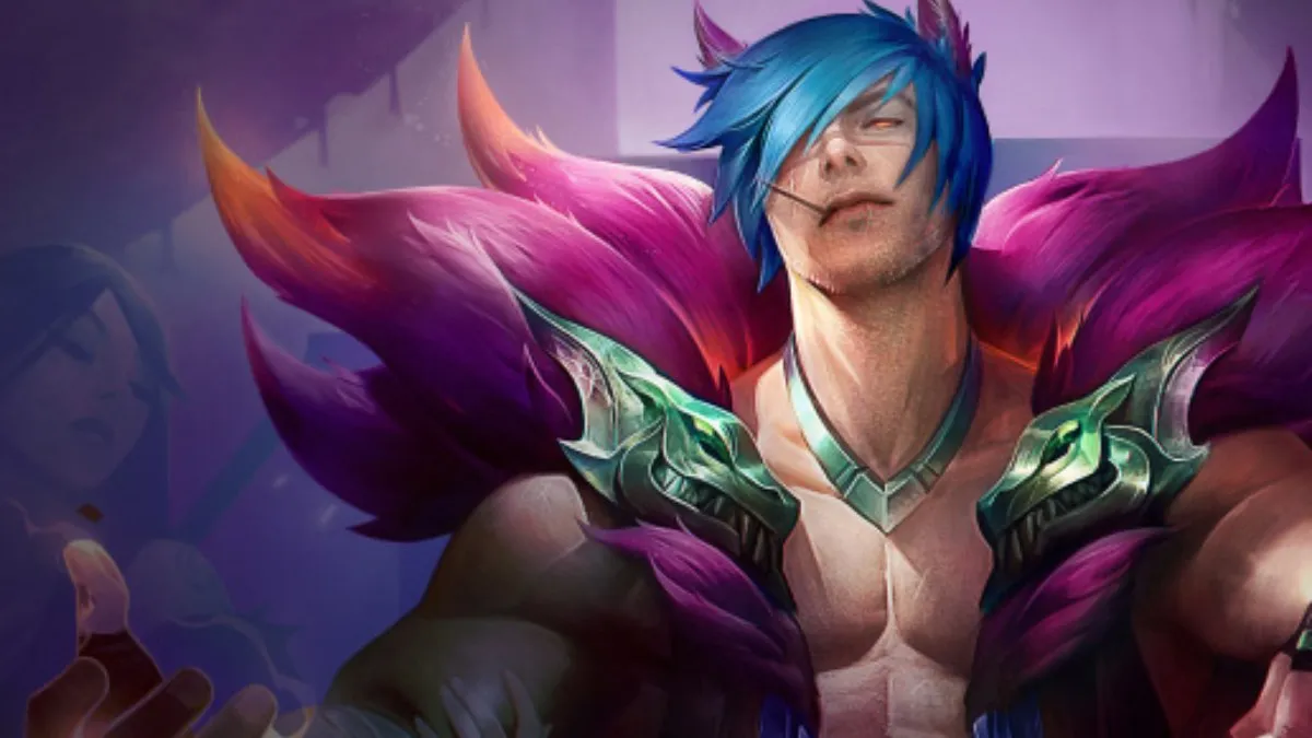 League of Legends Teamfight Tactics sett rebels splash art with blue hair