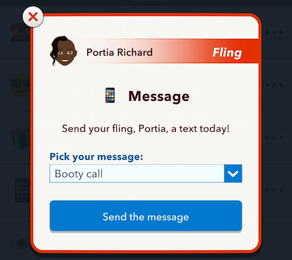 Picture showing Message Ex for hookup box to finish Valentine's Day Scavenger Hunt in BitLife.