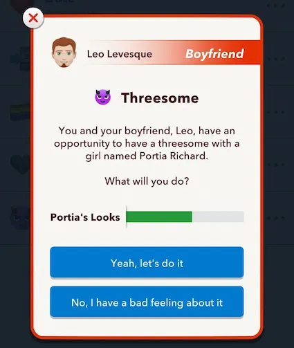 Picture showing Threesome box to finish Valentine's Day Scavenger Hunt in BitLife.