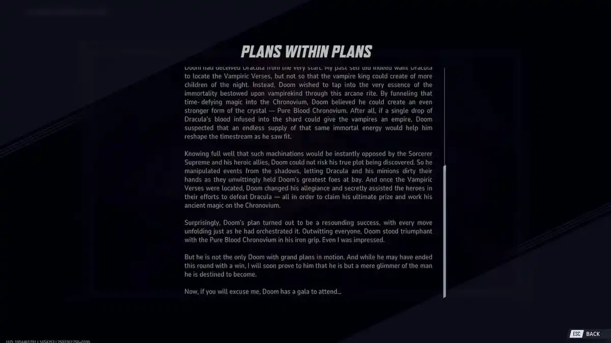 A gallery card's text in Marvel Rivals.