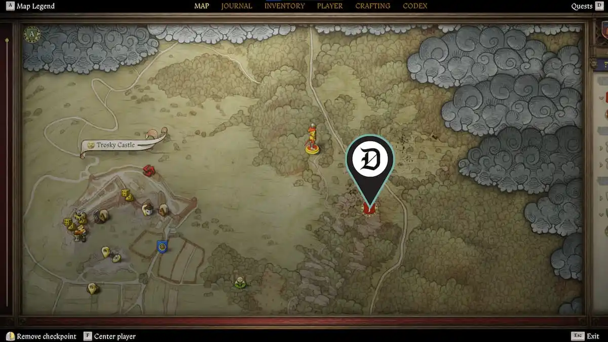 A map screenshot with Mika's location in Kingdom Come 2.