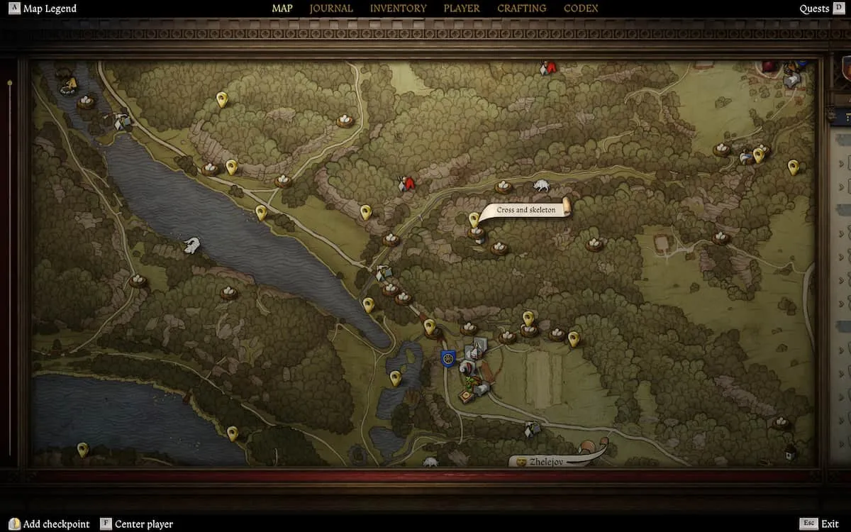 Map location showcasing Cross and Skeleton in Kingdom Come Deliverance 2