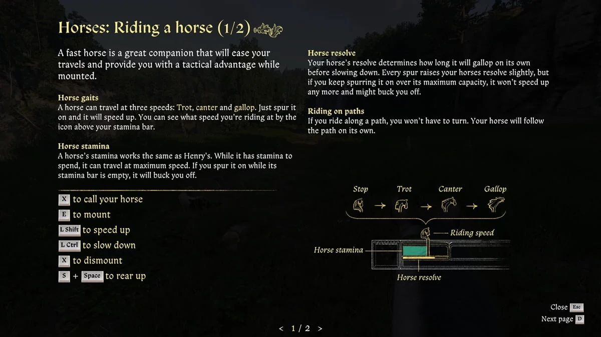 Tutorial screen showcasing the horse riding tutorial against a black background