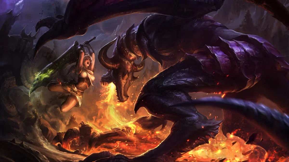 Picture showing a champion hitting a jungler monster in League of Legends.