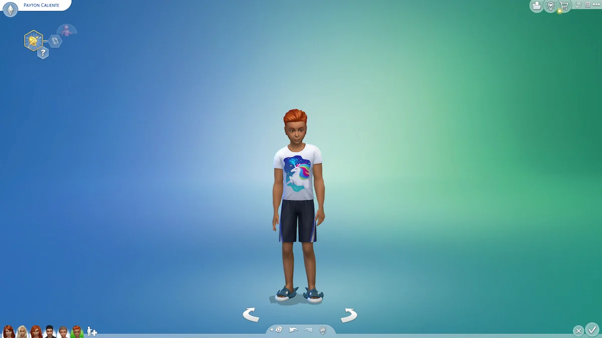 An image of the sims 4 of a child suffering from a glitch that gives him adult muscles.