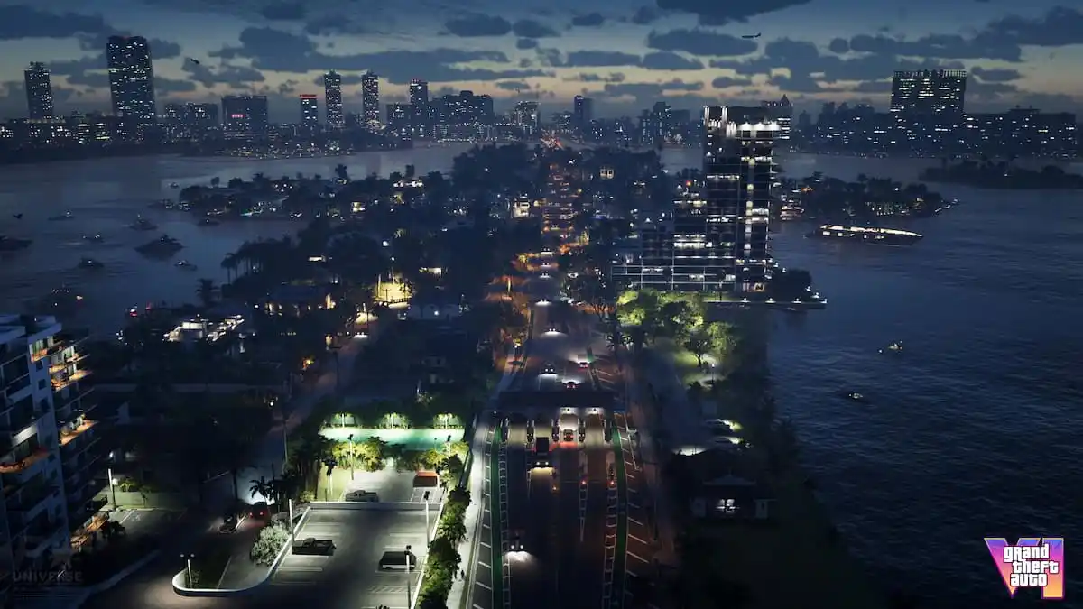 Picture showing the night sky and city in lights in GTA 6.