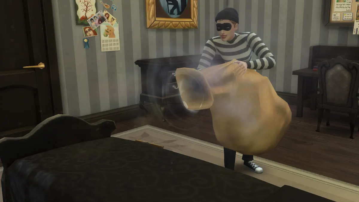 A Burglar stealing a bed in The Sims 4.