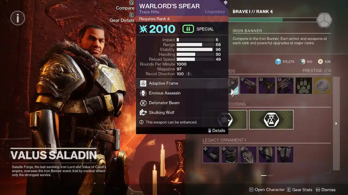 Warlord's Spear at Saladin in Destiny 2