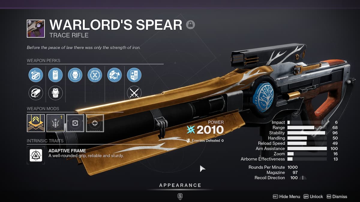 Warlord's Spear roll in Destiny 2