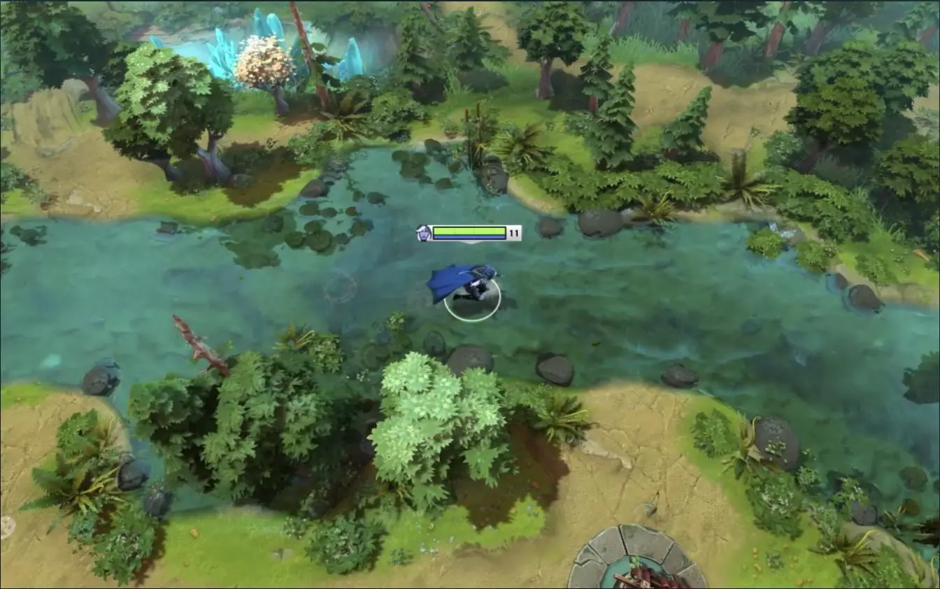 Drow Ranger running through the flooded portion of the Radiant side of Dota 2 map in Patch 7.38
