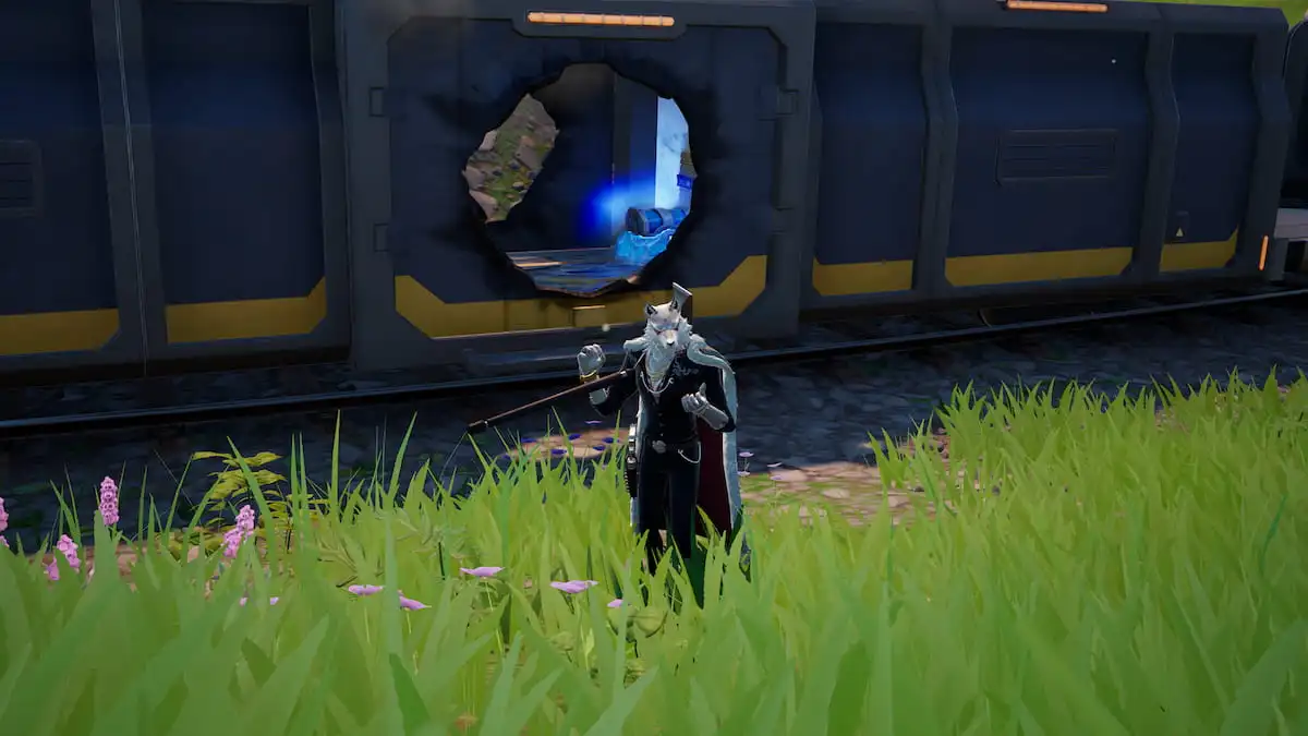 Fletcher near the train in Fortnite